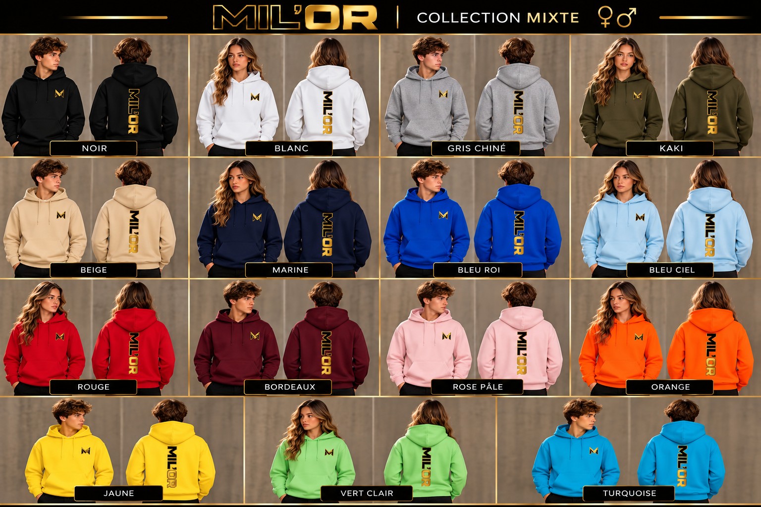 Pull à capuche avec marquage dos MIL’OR