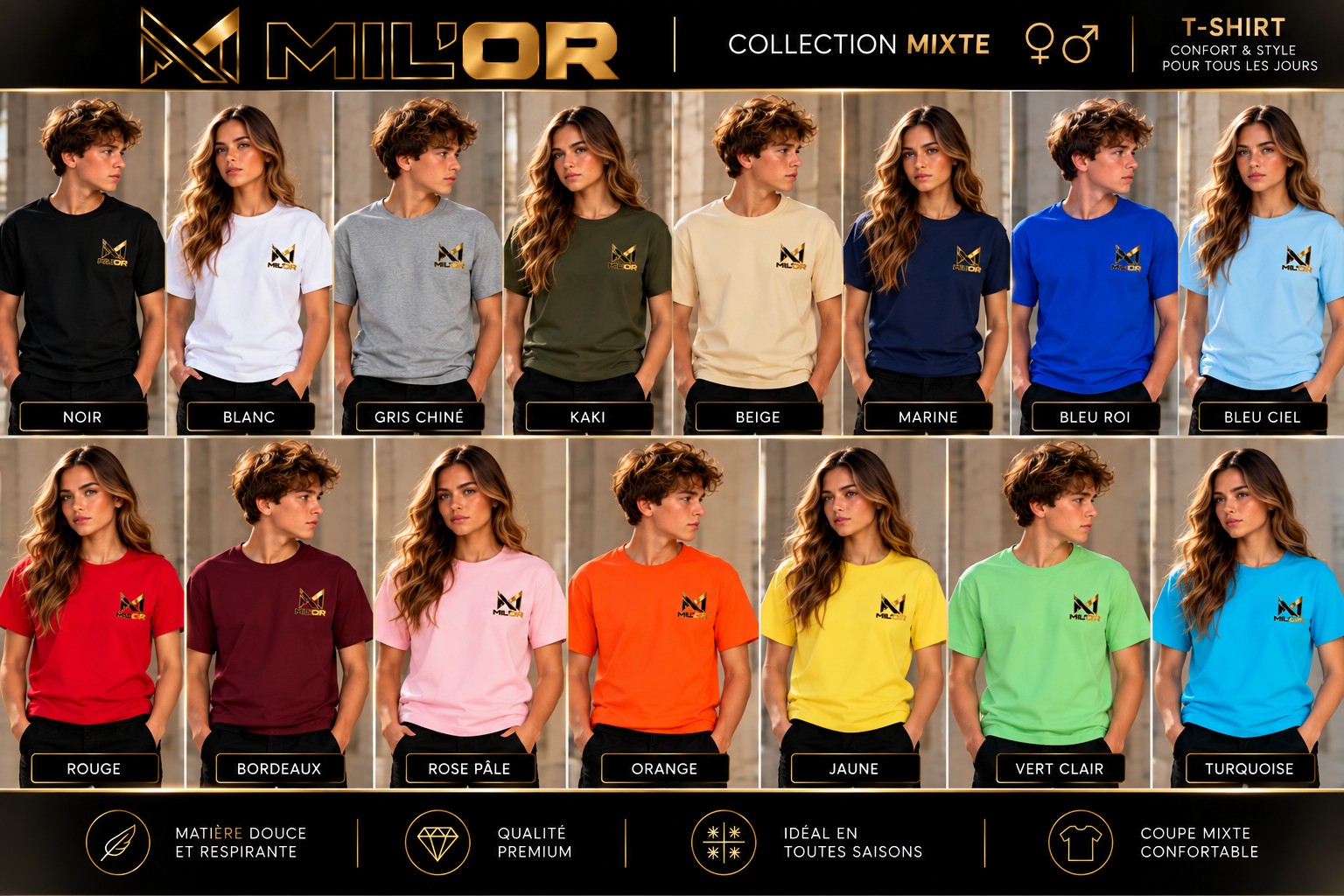 Aperçu des T-shirts MIL’OR portés par des filles et des garçons